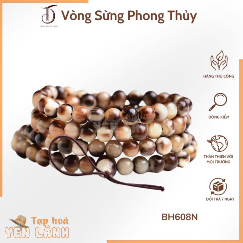 Vòng tay/ chuỗi tràng 108 hạt phong thuỷ bằng sừng- Mã số BH608- Tuấn Đức Mỹ Nghệ