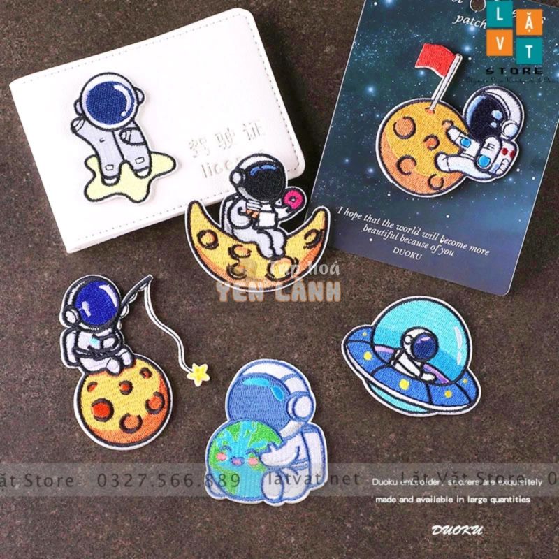 Patch ủi quần áo Phi hành gia vũ trụ 638 cực kì dễ thương, dán Vali, tủ lạnh, sticker dán quần áo.