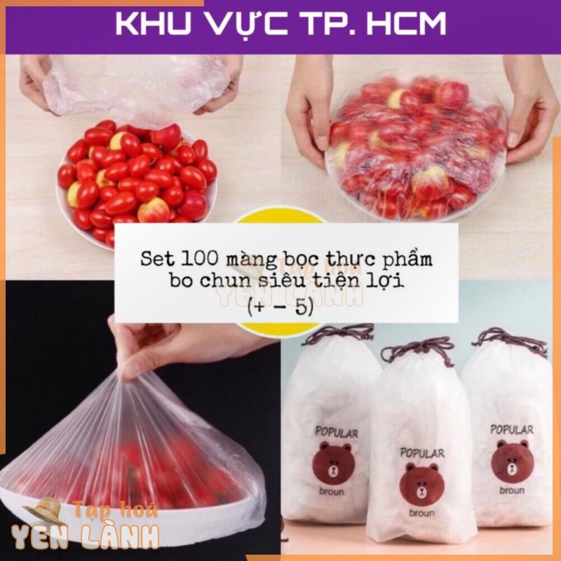 [FreeShip] Combo 100 màng bọc thực phẩm, túi bọc thực phẩm nilong có chun co giãn, tái sử dụng