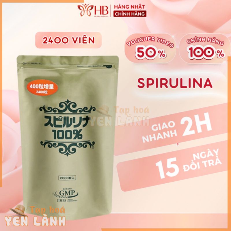 Tảo xoắn túi spirulina 2400 viên, tảo xoắn spirulina Nhật Bản dạng túi, tảo biển Nhật Bản