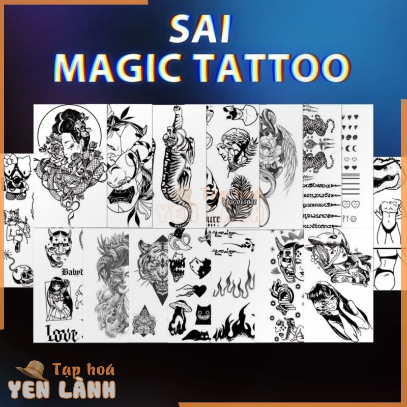 Miếng dán hình xăm tạm thời SAI MAGIC TATTOO 18CM×11CM chống thấm nước lâu trôi lên đến 2 tuần,Rắn Bươm bướm Mũi tên La bàn Ngọn lửa Bé nhỏ Hành tinh Mặt trăng Lông vũ Hoa phù thủy Cá Medusa Rồng Vòng đeo tay võ sĩ đạo Nữ giới chiến binh Thư Nhật Cổ