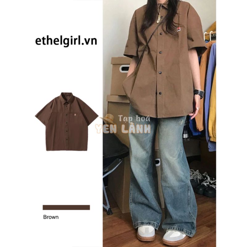 Ethelgirl Mỹ Retro unisex Áo Sơ Mi Tay Ngắn Nữ Quần Áo Rời Cổ Polo Thiết Kế Hàng Đầu