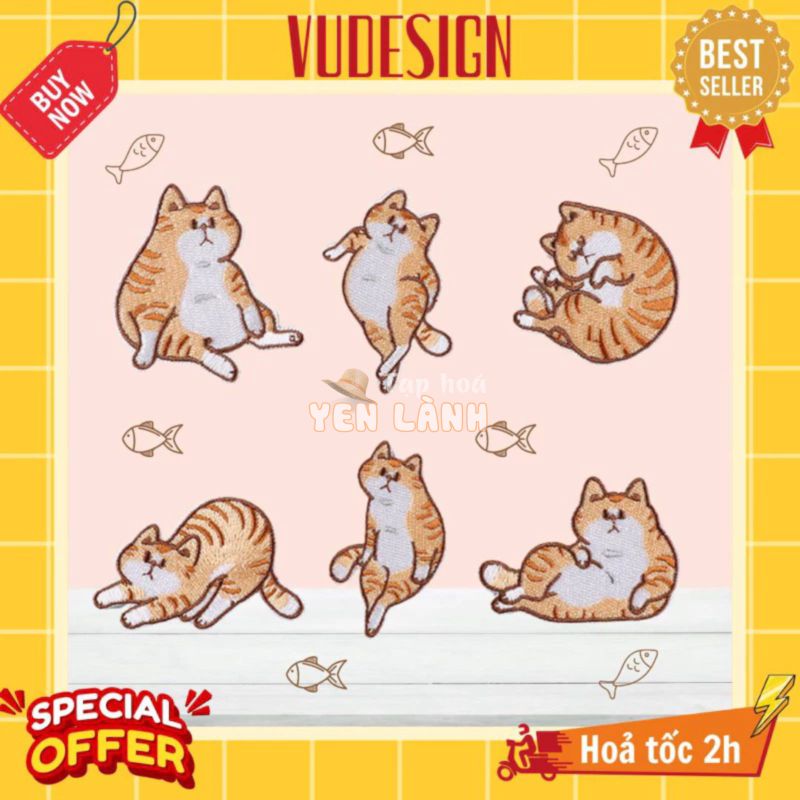 Sticker Dán Vải, Sticker Ủi Thêu Quần Áo, Balo Mèo Cute Mỹ Diệu Bầy Hầy Ngồi Lủng Tường Thằng Đậu Đen Chấu Đọ Vudesign