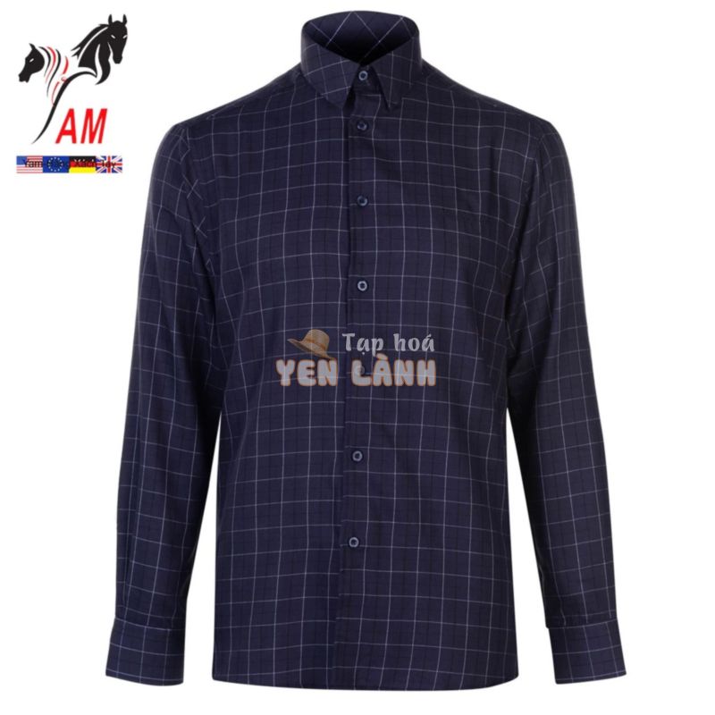 Áo Sơ Mi Nam Dài Tay Pierre Cardin Long Sleeve Shirt Mens Cao Cấp (Xanh Navy Sọc Caro – UK )