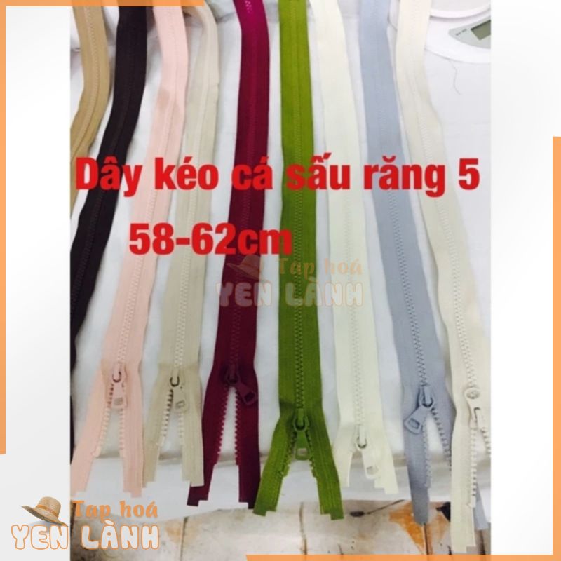 dây kéo khoá răng 5 cá sấu 58-62cm hàng ykk thay khoá áo khoác,áo da,áo choàng,áo đi mưa,balo,túi xách xịn