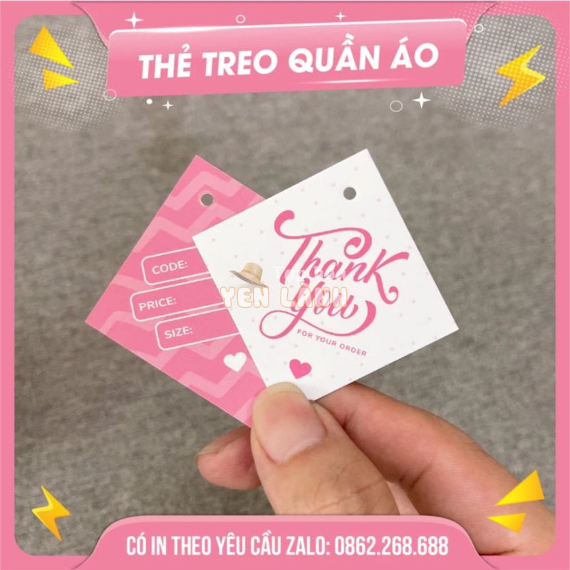 Thẻ bài treo quần áo, tag treo quần áo giá rẻ cho shop – Size 4.5×4.5cm – đục lỗ – Màu Hồng