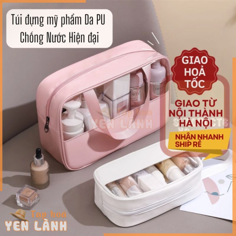 Túi đựng mỹ phẩm du lịch da PU cao cấp chống nước màu sắc pastel trong suốt thiết kế quai xách thời trang tiện lợi TMP30