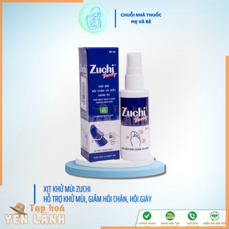 Zuchi Family, xịt thơm giày dép, khử mùi hôi chân, hôi giày, Dược phẩm Hoa Linh 50ml – Chuỗi Nhà thuốc Mẹ và Bé