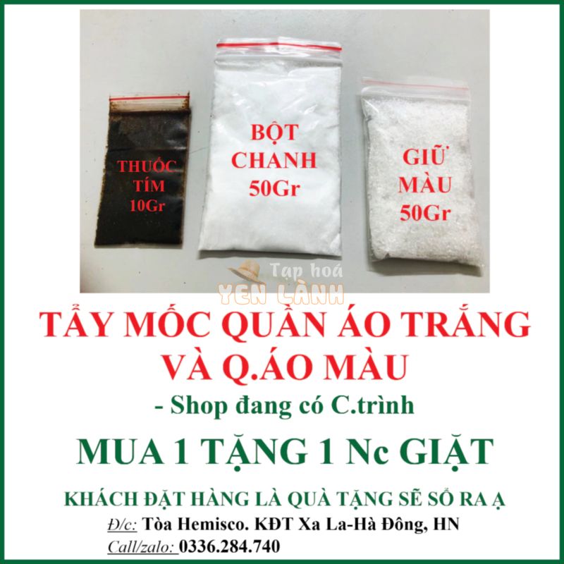 Tẩy Mốc Quần Áo Màu và Trắng Dân Gian Không Hại Da Tay, Gồm Thuốc Tím, Bột Chanh ( axit chanh ), Giữ Màu,Tẩy ố vàng, Mốc