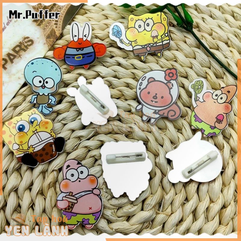 Huy hiệu cài áo túi xách MR PUFFER hình Spongebob nhỏ nhắn dễ thương phong cách Nhật Bản