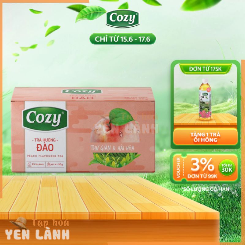 Trà Hương Đào Túi Lọc Cozy Thanh Nhiệt Tươi Mát Thơm Rõ Hương Đào Tự Nhiên (25 túi lọc x 2gr)