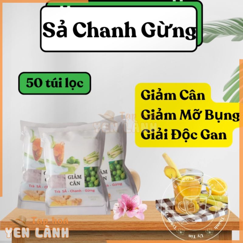 Trà Giảm Cân Sả Chanh Gừng, Giảm Mỡ Bụng, 50 túi lọc, Giảm Cân, Giảm Eo – Trà Đông Y Việt