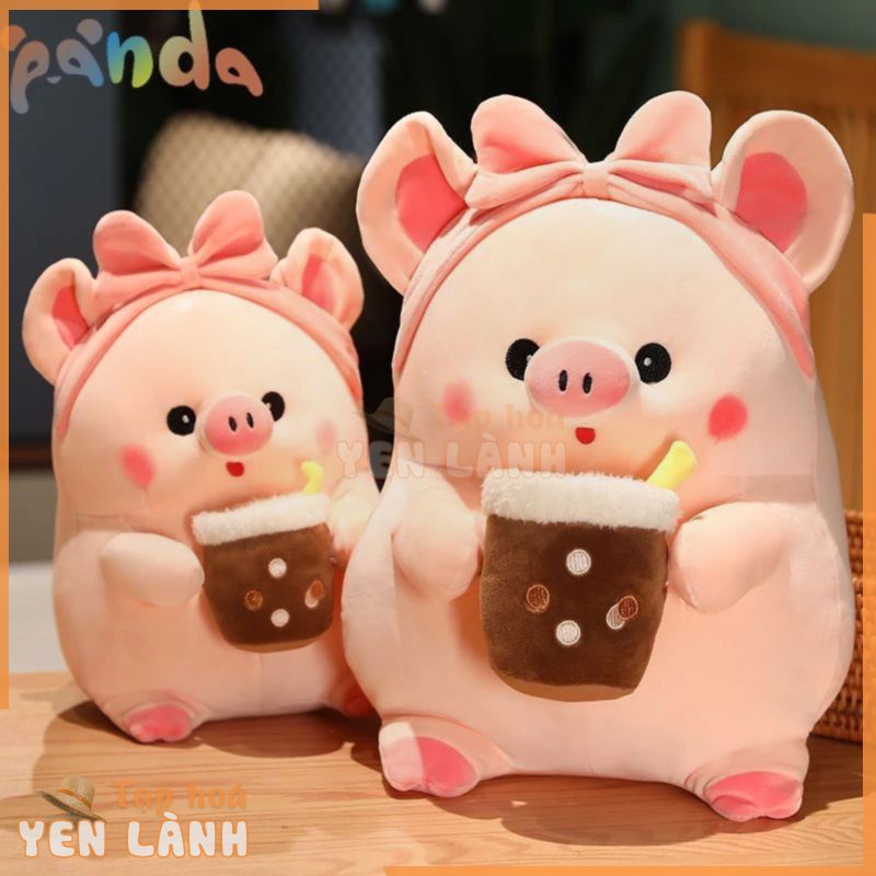 Panda~Đồ chơi sang trọng, Lợn uống trà sữa, Siêu dễ thương, Búp bê yêu thích của các cô gái, Q mềm mại, Pig Puzzle, Búp bê gối ôm, Túi quà tặng và Chuỗi đèn, Búp bê ngủ cùng, Quà tặng sinh nhật 0480