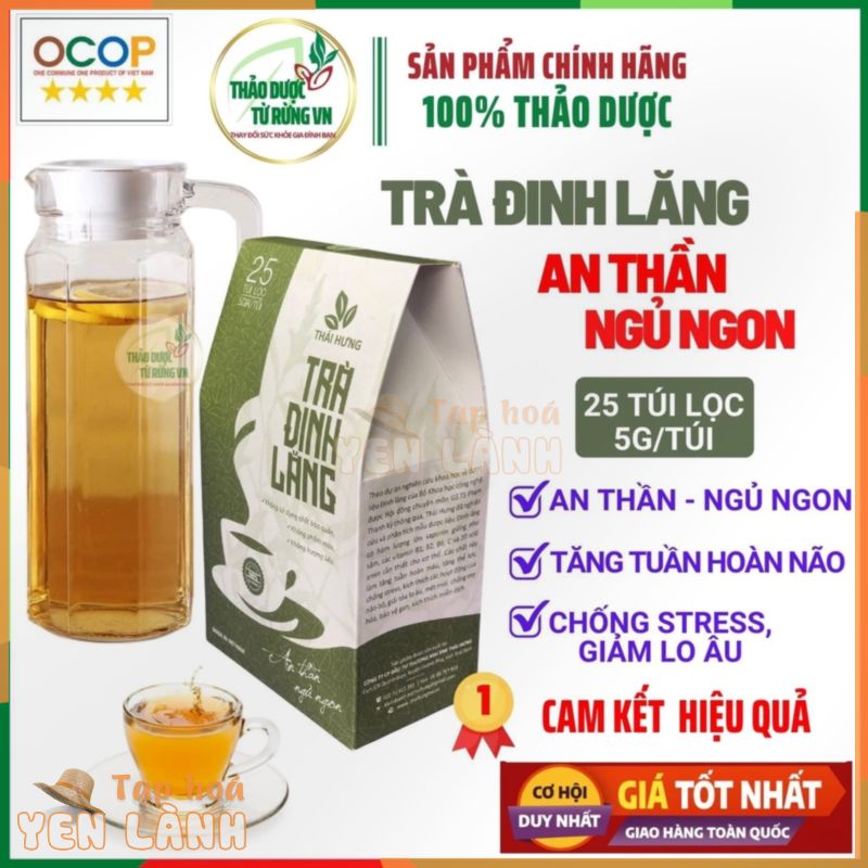 Trà Đinh Lăng Thái Hưng – Trà Thảo Mộc An Thần Ngủ Ngon, Giảm Stress 25 túi lọc 125g Thảo Dược Từ Rừng VN