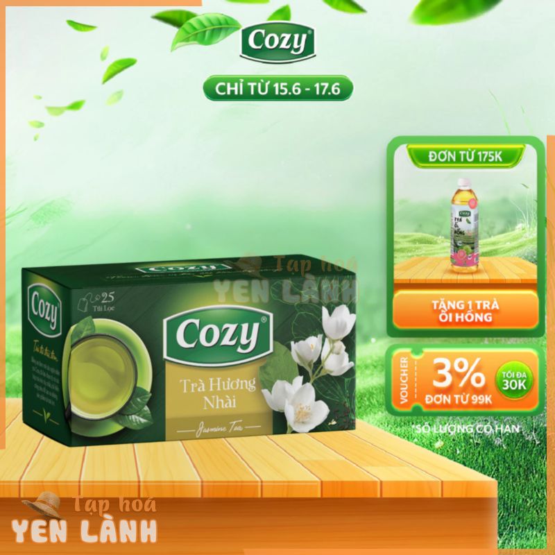 Trà Xanh Hương Nhài Túi Lọc Cozy Hương Vị Thơm Mát Thanh Nhẹ Hỗ Trợ Giải Nhiệt Thanh Lọc Cơ Thể (25 túi lọc x 2gr)