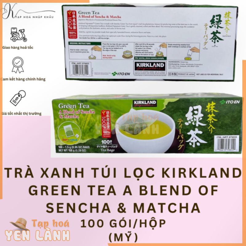 [DATE 2025] TRÀ XANH KIRKLAND GREEN TEA A BLEND OF SENCHA & MATCHA TÚI LỌC 100 GÓI/HỘP