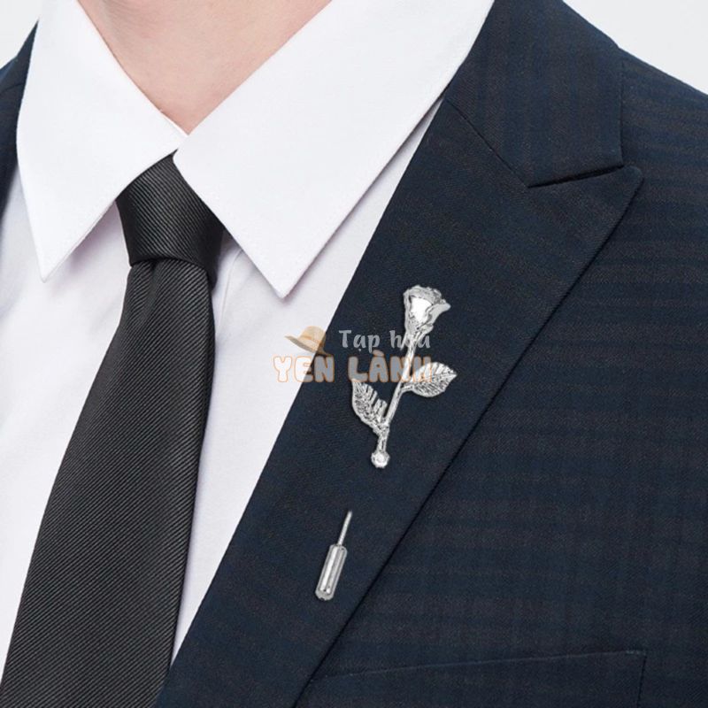 Trâm Ghim cài áo Vest nam Lapel Pin thời trang hình cành hoa hồng TR-144 {Phụ kiện Vest Nam}