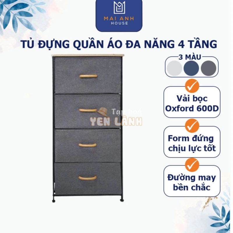 Tủ đựng quần áo đa năng 4 tầng Mai Anh House – Hàng Xuất Khẩu, vải Oxfort 600D, khung sắt tĩnh điện