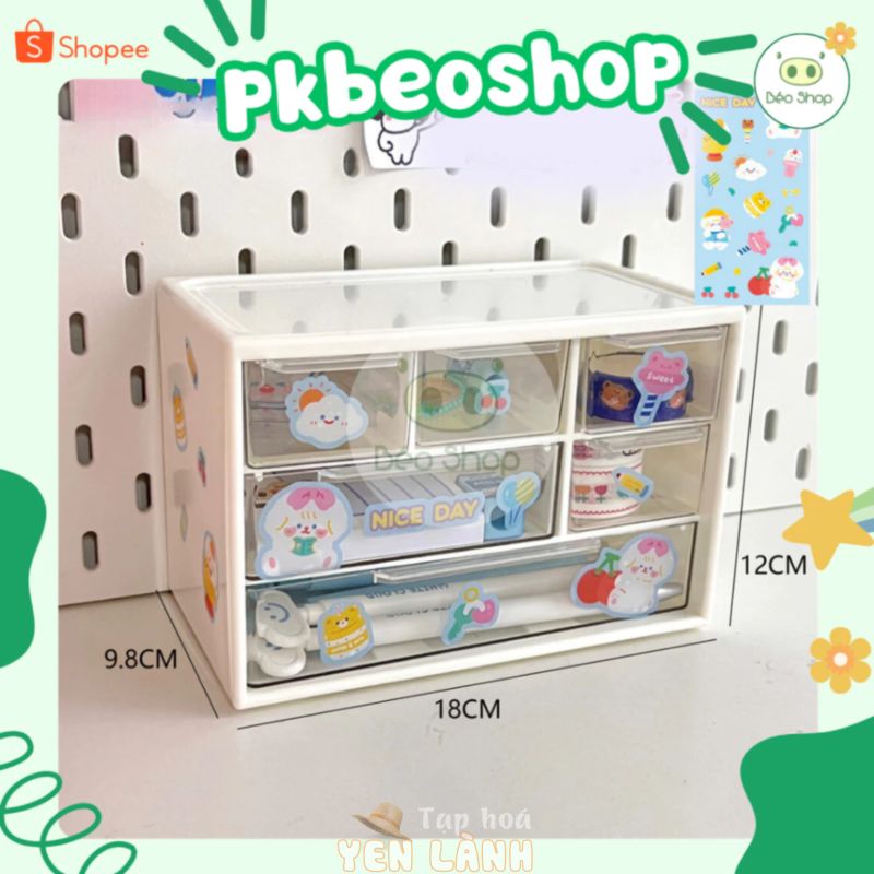 Tủ đựng bút mini đa năng Pkbeoshop hộp nhựa 6 ngăn dùng trang trí decor bàn học đựng trang sức washi tape