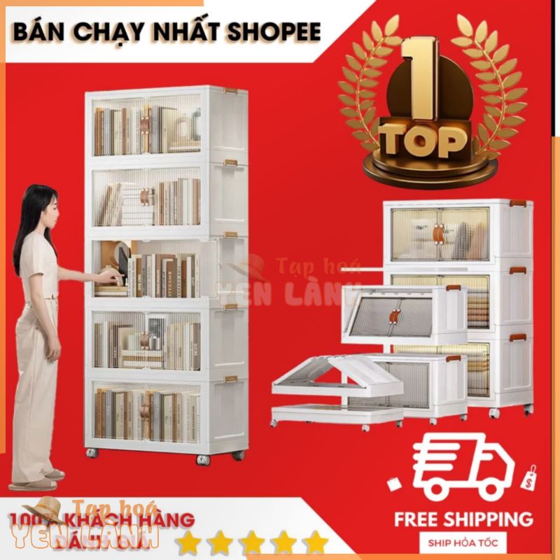 Tủ để đồ nhà bếp gấp gọn STORAGE có bánh xe, tủ quần áo, giày dép, túi xách, đồ ăn vặt, chất liệu nhựa PP không mùi