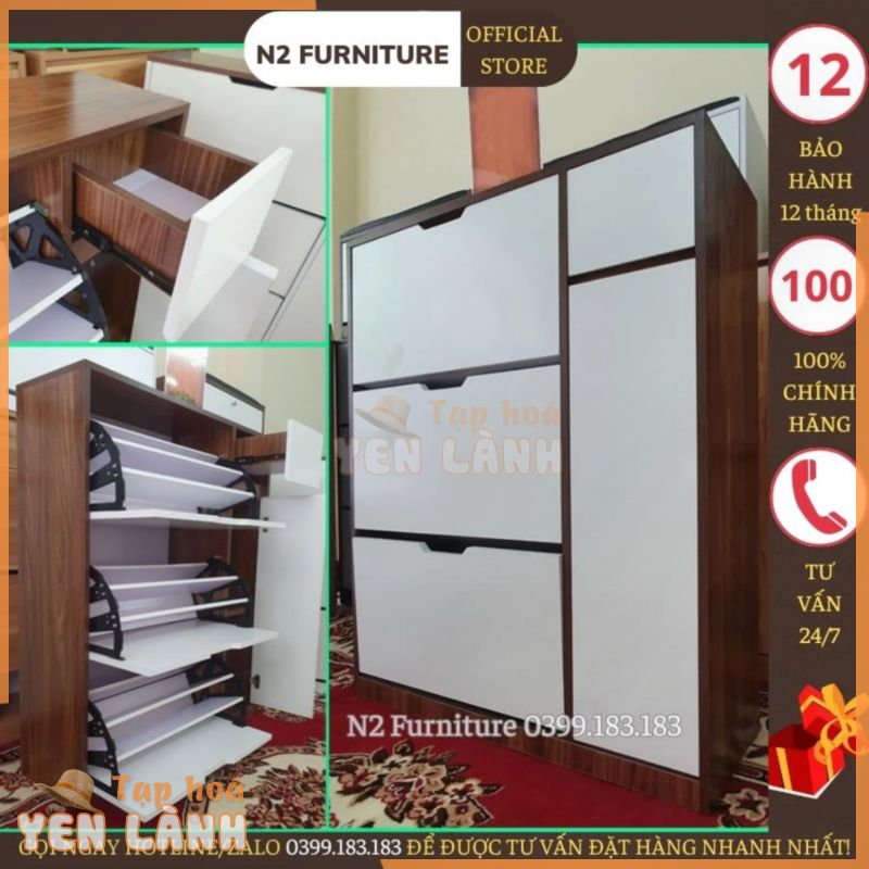 Tủ giày N2 Furniture, Tủ gỗ thông minh đựng giày dép 3 tầng có ngăn kéo rộng rãi kích thước 1m, Tủ đựng giày dép bằng gỗ