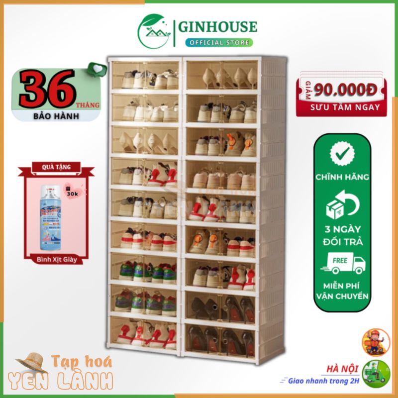 Tủ Giày Thông Minh Ginhouse Gấp Gọn Tiện Lợi 36 đôi 9104-8-1G Chất Liệu Nhưa PP Cao Cấp [ BẢO HÀNH 36 THÁNG ], Hộp Giày