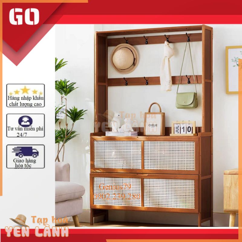 Tủ để giày kiêm kệ trang trí, chất liệu gỗ tre bền đẹp, kết cấu tủ chắc chắn, không rung lắc, kích thước 168 x 100 x31cm