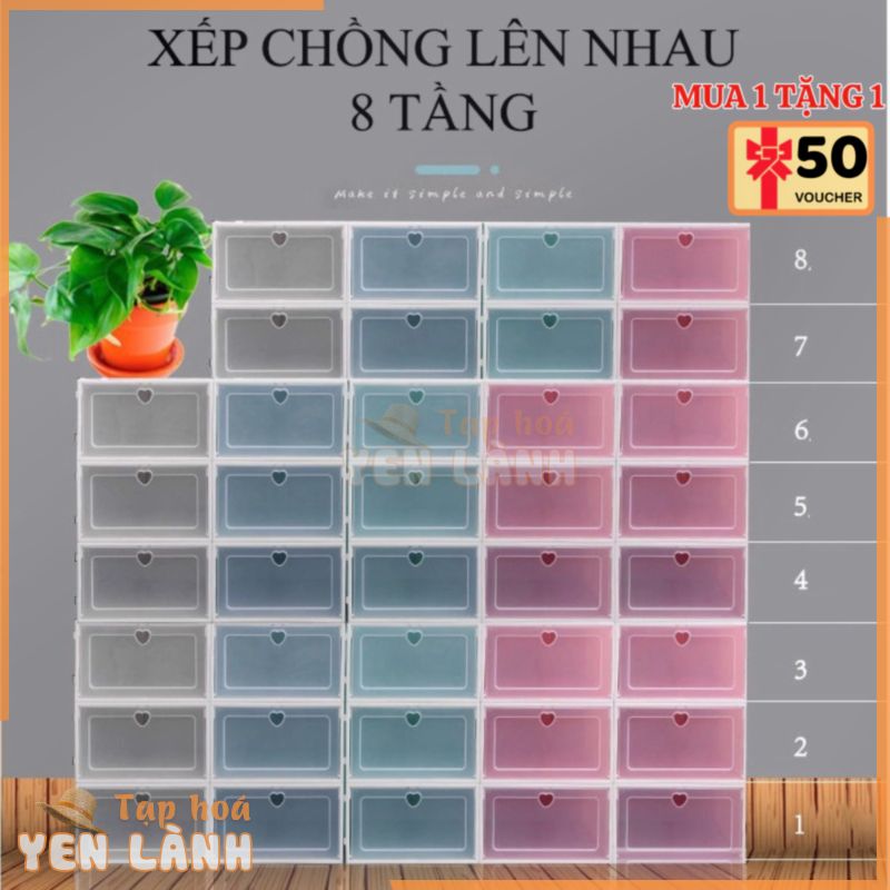 Combo 10 hộp đựng giày nắp nhựa cứng trong suốt, Kệ tủ sắp xếp giày dép chịu lực 6kg size to