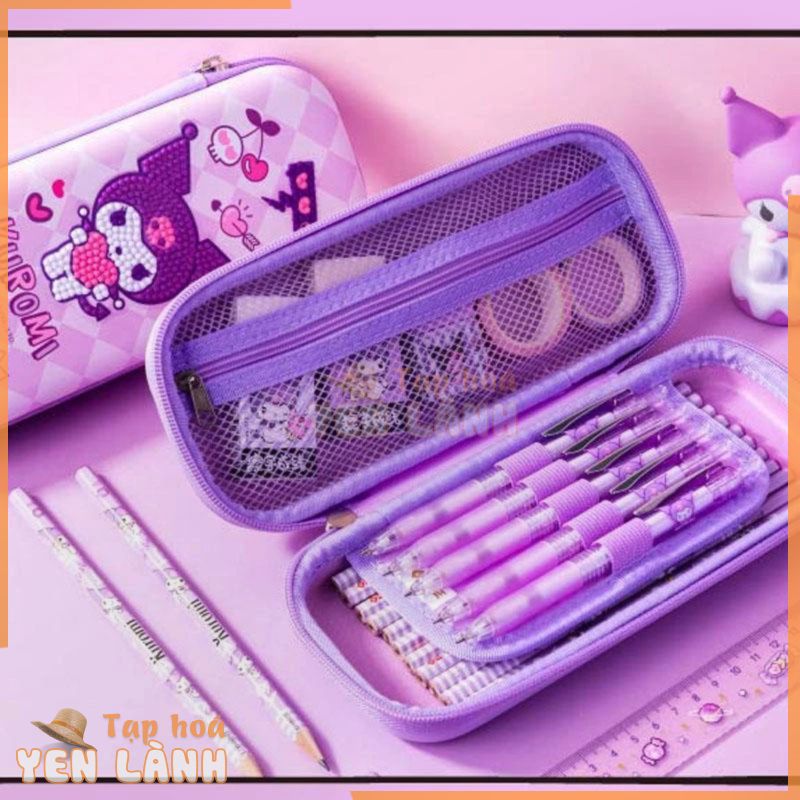 SANRIO Túi Đựng Bút Cầm Tay Bằng Da Đính Đá Pha Lê Tự Làm Họa Tiết Cinnamoroll Mymelody Kuromi 2023