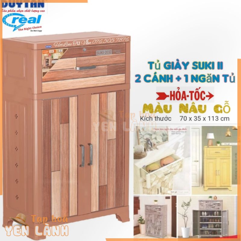 Tủ Giày Suki II 2 Cánh + 1 Ngăn Nguyên Đựng Đồ ,Cánh dưới 4 tầng để Giày Dép GIẢ GỖ – Nhựa Duy Tân