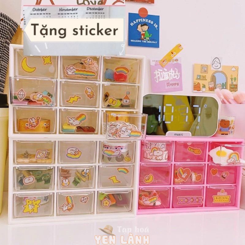 MVP1763 Tủ nhựa 9 ngăn trong suốt đựng đồ bàn học tiện lợi tặng kèm sticker