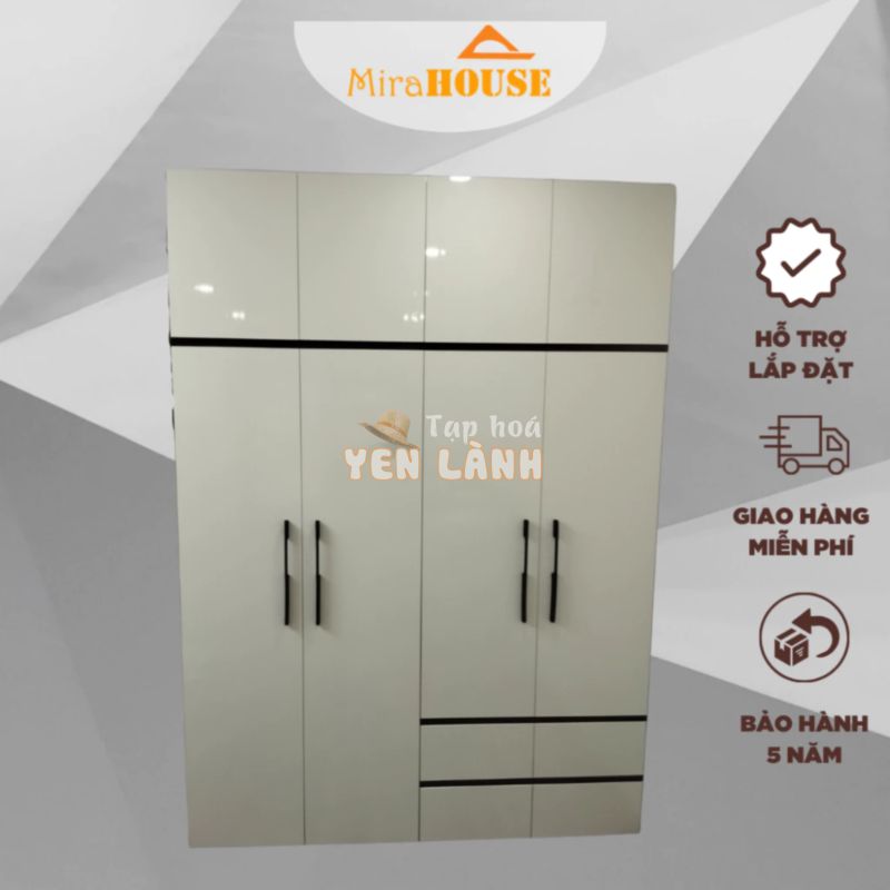 Tủ Nhựa Đài Loan 4 Cánh – Tủ Đựng Quần Áo Cao 2m4 dài 1m63 sâu bì 47cm. MIRA HOUSE lắp đặt miễn phí