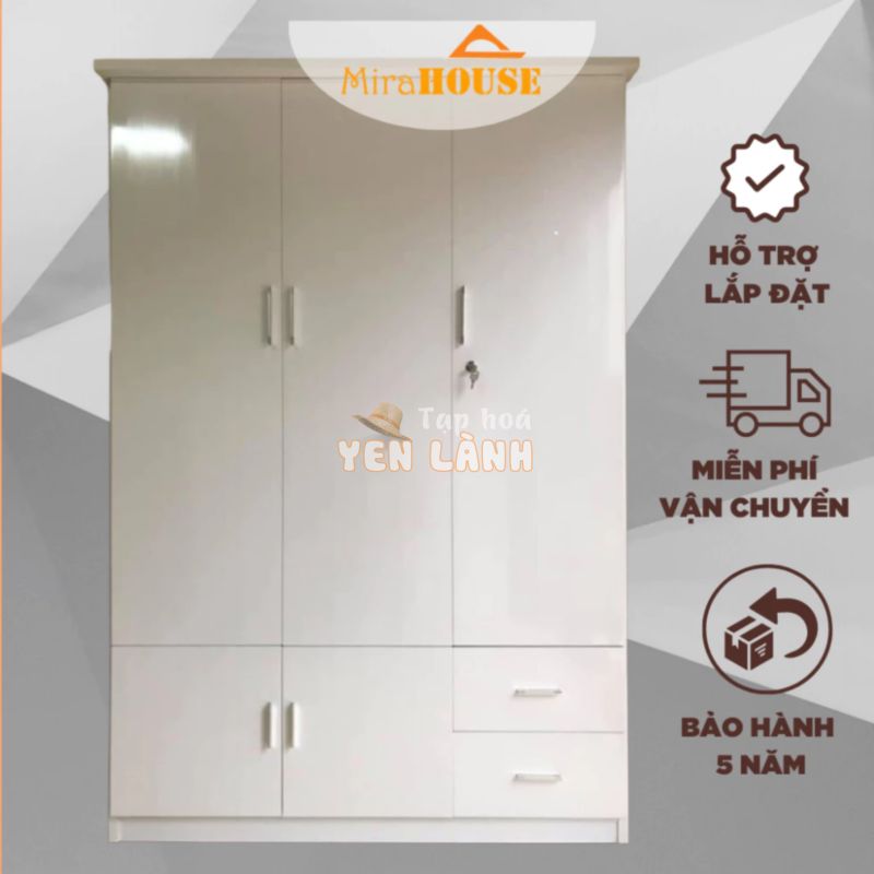 Tủ Nhựa Đài Loan 3 Cánh – Tủ Quần Áo Cao 1m85 dài 1m25 sâu 50cm, MIRA HOUSE miễn phí lắp đặt