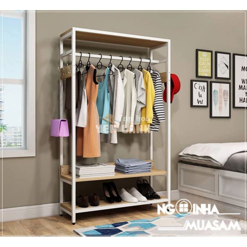 Kệ treo quần áo Sắt hộp sơn tĩnh điện gỗ MDF chống ẩm KQA01 160x40x60 cm