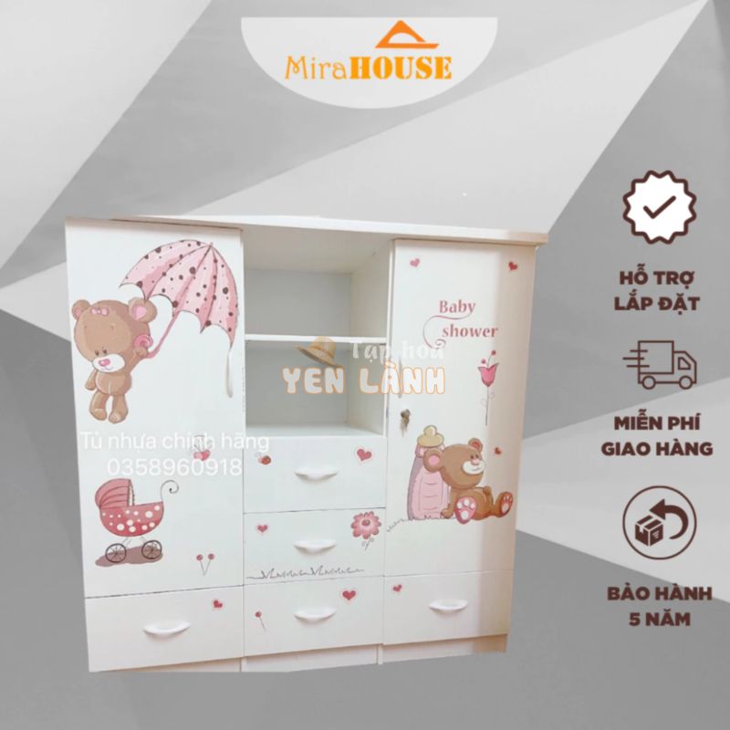 Tủ Nhựa Đài Loan Cho Bé – Chịu Lực Tốt Tủ Đựng Quần Áo MIRA HOUSE cao 1m24 ngang 1m25 sâu bì 45cm