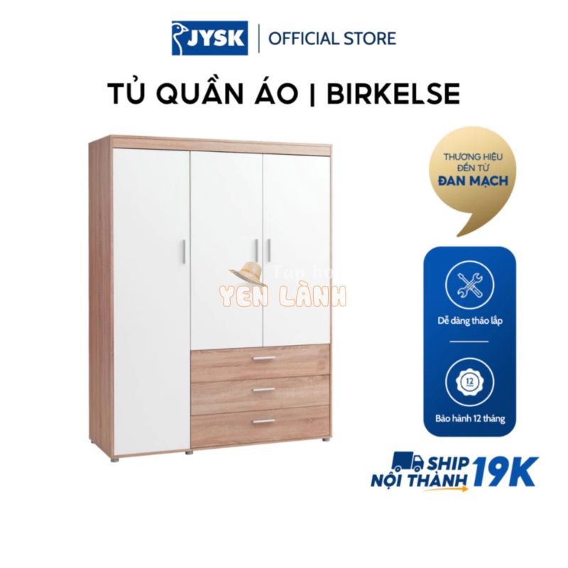 Tủ quần áo | JYSK Birkelse | 3 cánh gỗ công nghiệp màu trắng/sồi | 150x198x60cm