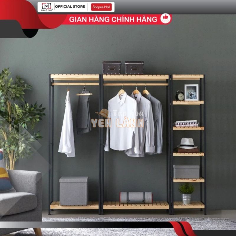 Combo tủ treo quần áo gỗ khung sắt tĩnh điện màu đen/ trắng cao cấp MW FURNITURE – Combo iron closet – Nội thất căn hộ