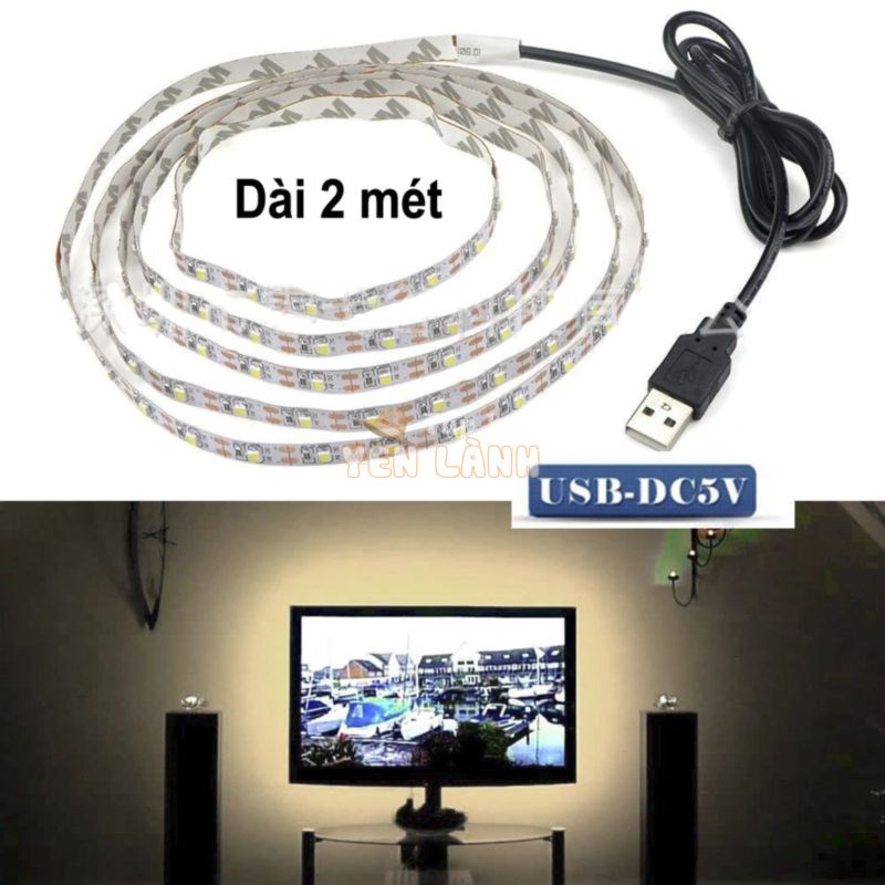 Cuộn Dây LED USB 5V dài 2 mét Dán sau Tivi, Tủ quần áo các loại