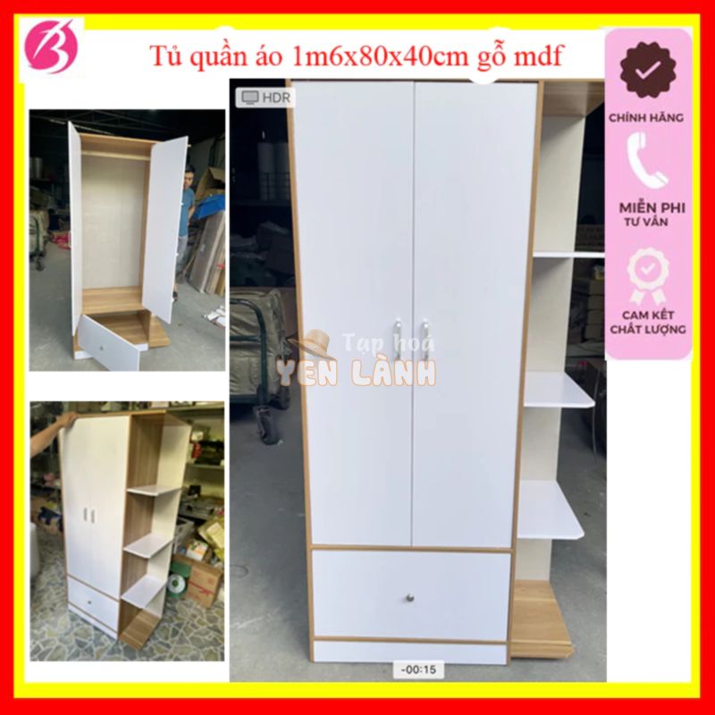 [Có Hỏa tốc] Tủ quần áo gỗ mdf cao 1m6x80x40cm – Tủ gỗ m6 để quần áo dễ dàng lắp ghép, chắc chắn