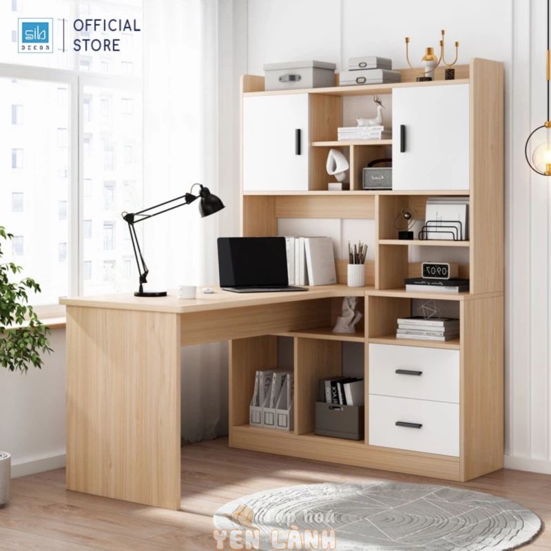 Bàn Làm Việc, Học Tập SIB Decor Kết Hợp Tủ Sách Lớn Kèm Ngăn Kéo Vô Cùng Chắc Chắn