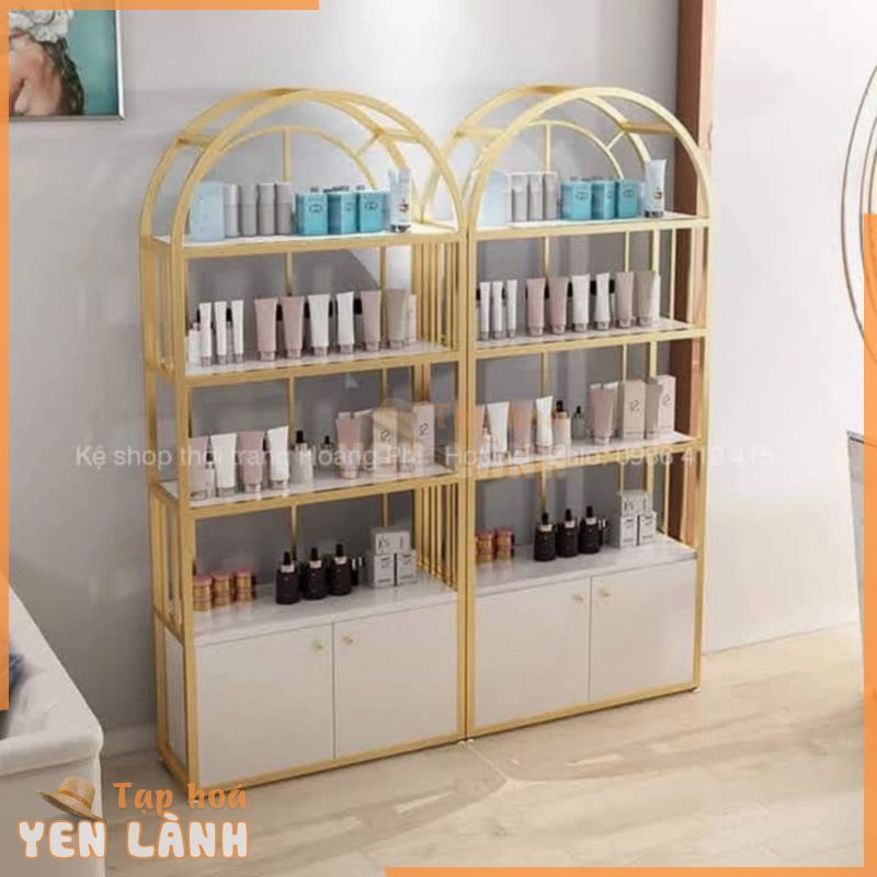 [Kho kệ shop HCM] Kệ tủ khung sắt mặt ván trưng mỹ phẩm, túi xách, phụ kiện shop thời trang. VNS-030