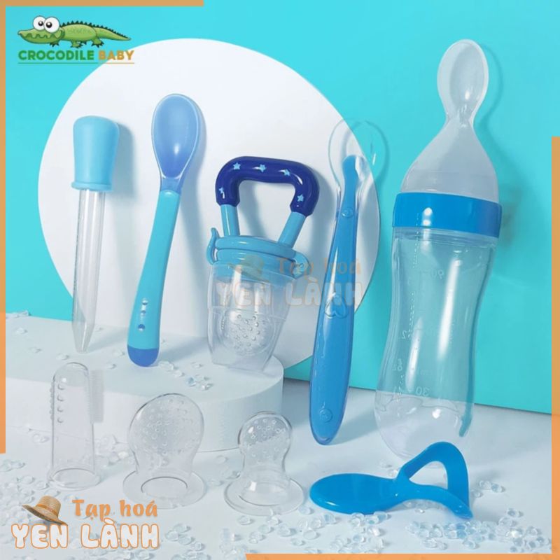 Bình thìa ăn dặm cho bé set Silicon thìa Túi nhai Bình ăn bột Dụng cụ cho bé uống thuốc Ăn dặm cho bé 6 tháng