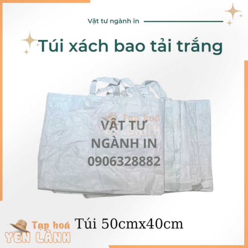 Túi xách bao tải trắng, túi bao tải tái chế, giỏ xách tay đi chợ, đựng đồ đa năng