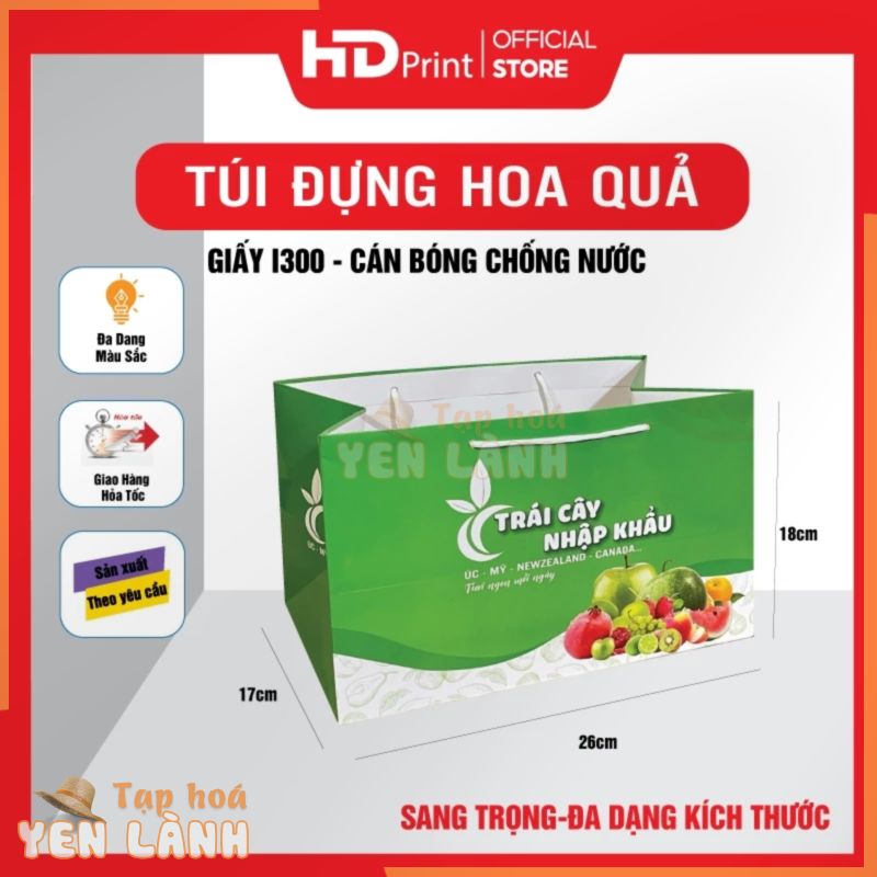 Túi Giấy Đựng Hoa Quả Màu Xanh 1KG, Trái Cây Nhập Khẩu Làm Quà Tặng Lễ Tết Chống Thấm Nước HOÀNG ĐỨC PRINT