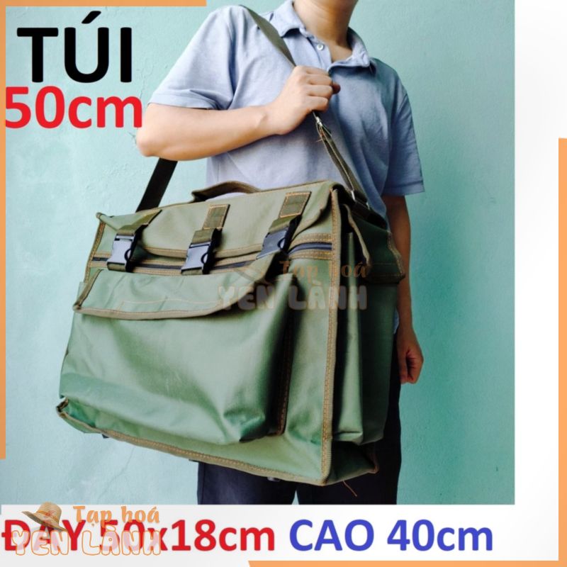 Túi đồ nghề 50cm, túi đựng đồ nghề cho thợ điện, thợ mộc, điện lạnh vải nhựa bạt dày dặn siêu bền màu xanh lính