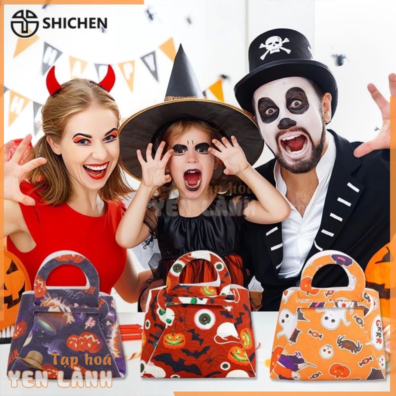 Shi chen Túi tote Cầm Tay Bằng Vải Không Dệt Hình Bí Ngô Ma Quỷ Dễ Thương Trang Trí Tiệc halloween Cho Bé