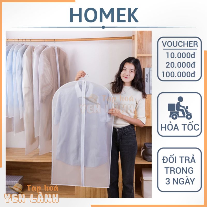 Túi bọc quần áo treo tủ chống bụi HOMEK, túi bọc trùm quần áo loại dày, có khóa, chống thấm – Sắp xếp tủ quần áo _TB