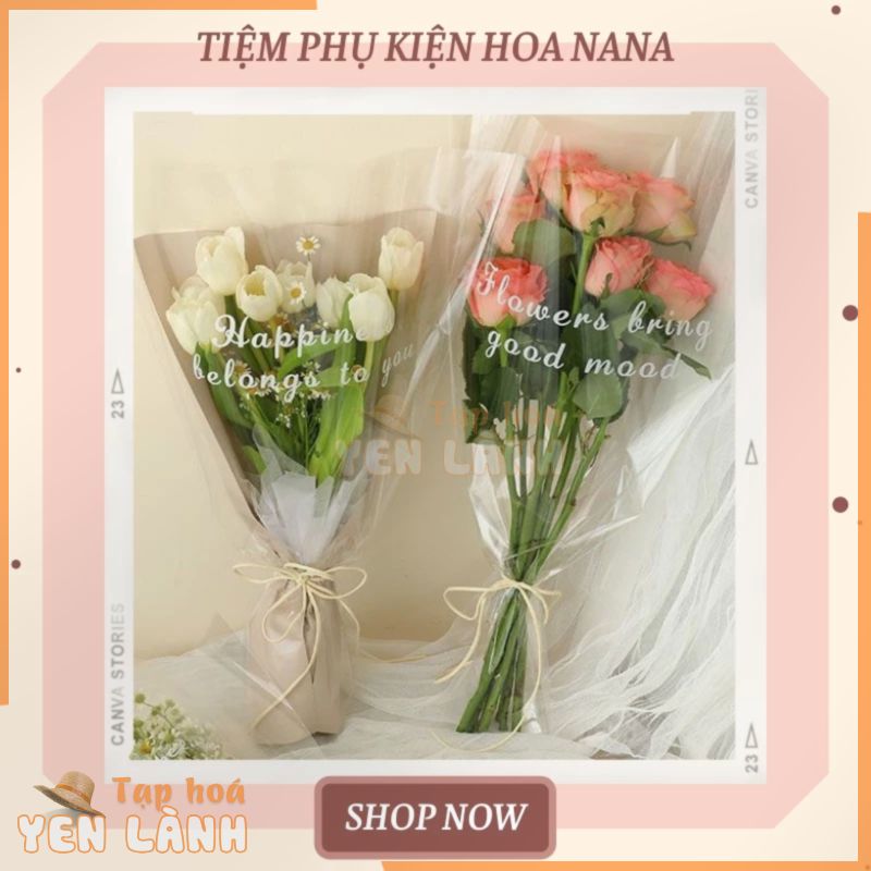 [Set 10c] Túi Bóng Kính Đựng Bó Hoa 3-5-7 Bông, 2 Size, Trong Suốt 2 Mặt, In Chữ Tiếng Anh, Nội Dung Ý Nghĩa