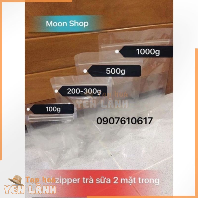 Túi zipper 2 mặt trong suốt bóp miệng size 100g,300g,500g,1kg