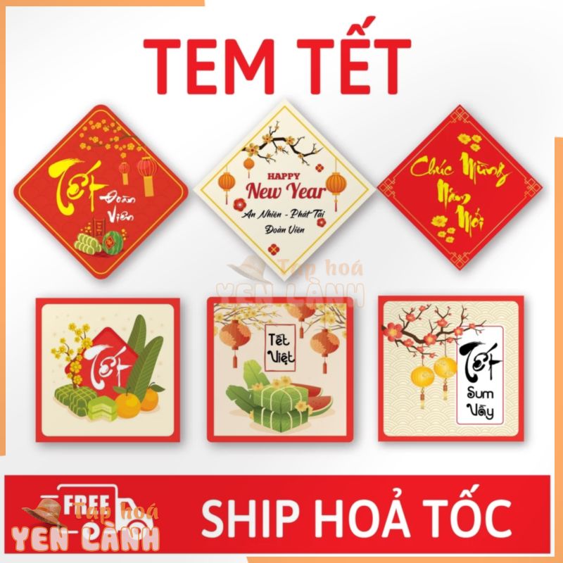 [ Sẵn ] Tem dán Tết, Decal chúc mừng năm mới dán hộp đựng, túi đựng, đa dạng mẫu mã